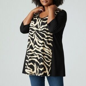 Yoek Black Label Tunic XXL Black Cream Animal Print Stretchy